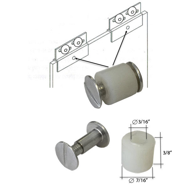 Gordon Glass&#174; Shower Door Roller Bracket Pin with Nylon Bushing for 3/8" Glass Frameless Bypass Tub and Shower Enclosure