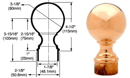 CRL Brass Ball End Caps for 2" Diameter Tubing