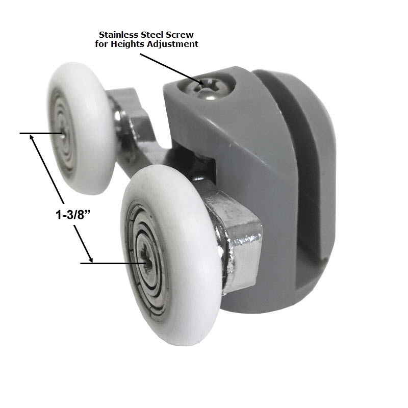 Gordon Glass&#174; Shower Door 7/8" Diameter Ball Bearing Double Roller Assembly for Sliding Shower Doors