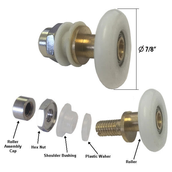 Gordon Glass&#174; Shower Door 7/8" Ball Bearing Top Roller Assembly for Framed and Frameless Sliding Shower Doors