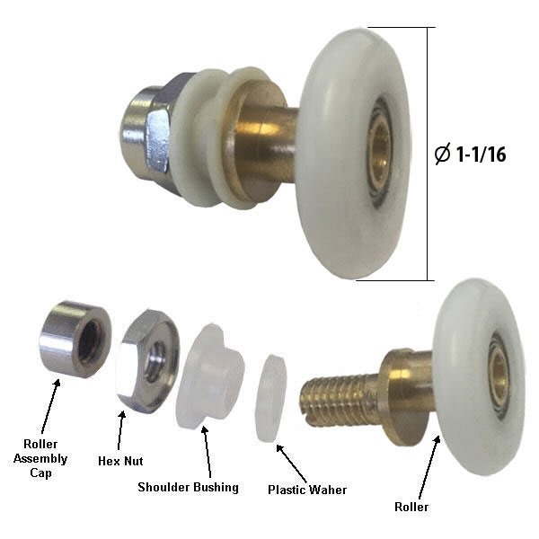 Gordon Glass&#174; Shower Door 1-1/16" Ball Bearing Top Roller Assembly for Framed and Frameless Sliding Shower Doors
