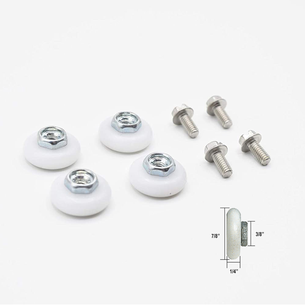 Gordon Glass&#174; Sliding Tub and Shower Door Replacement Rollers, White, 7/8" Oval, B.B.; Threaded Hex Hub - 4 Pack