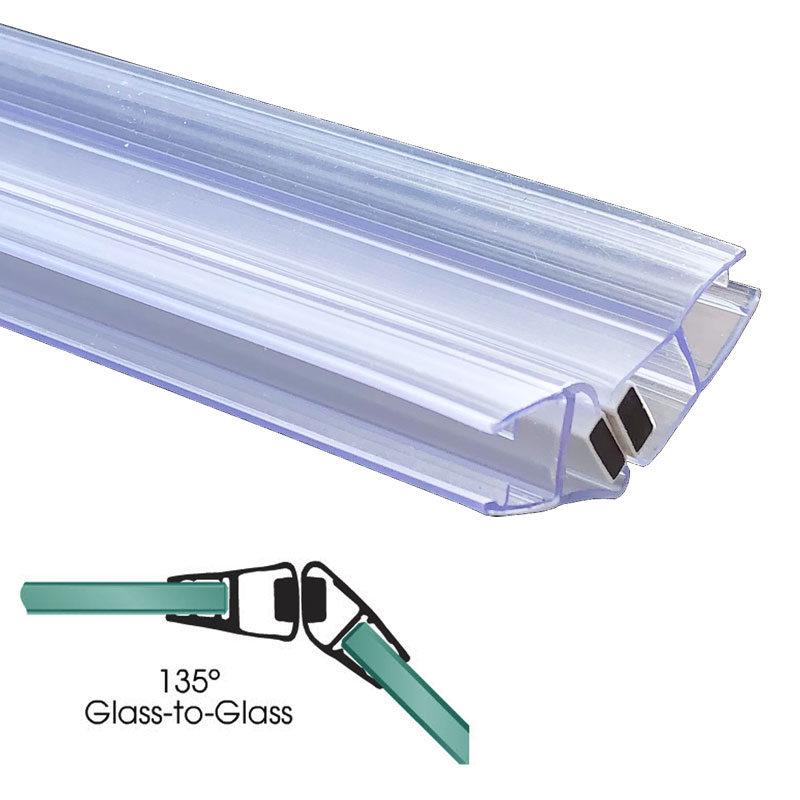Gordon Glass&#174; Universal 135 Degree Shower Door Magnetic Profile Seal for Neo-Angle Shower Doors  - 73" Long with White Magnet for 5/32", 3/16", 1/4" or 5/16" Glass - Set