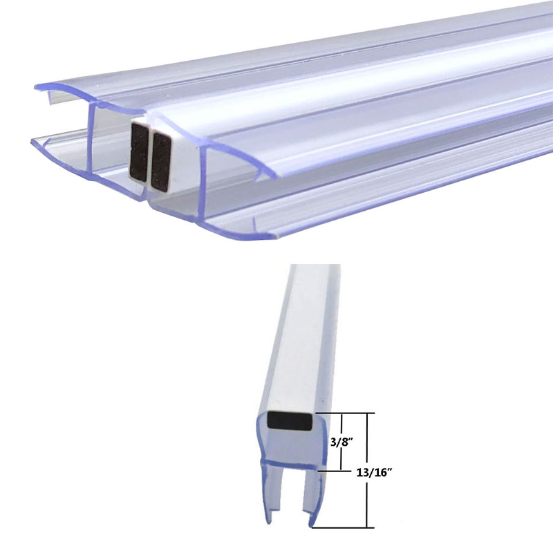 Gordon Glass&#174; Universal 180 Degree Shower Door Magnetic Profile Seal for Glass-To-Glass Applications - 73" Long with White Magnet for 5/32", 3/16", 1/4" or 5/16" Glass - Set of 2