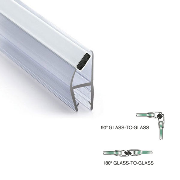 Gordon Glass&#174; Universal 45 Degree Shower Door Magnetic Profile Seal for Glass-To-Glass Applications - 73" Long with White Magnet for 5/32", 3/16", 1/4" or 5/16" Glass