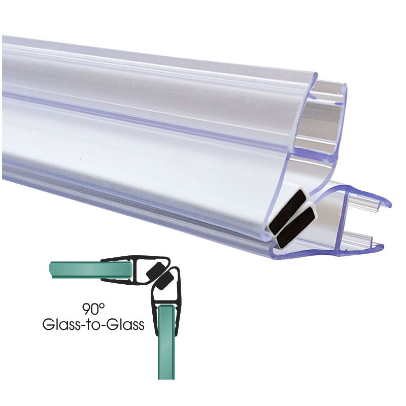 Gordon Glass&#174; Universal 45 Degree Shower Door Magnetic Profile Seal for Glass-To-Glass Applications - 73" Long with White Magnet for 5/32", 3/16", 1/4" or 5/16" Glass - Pack of 2