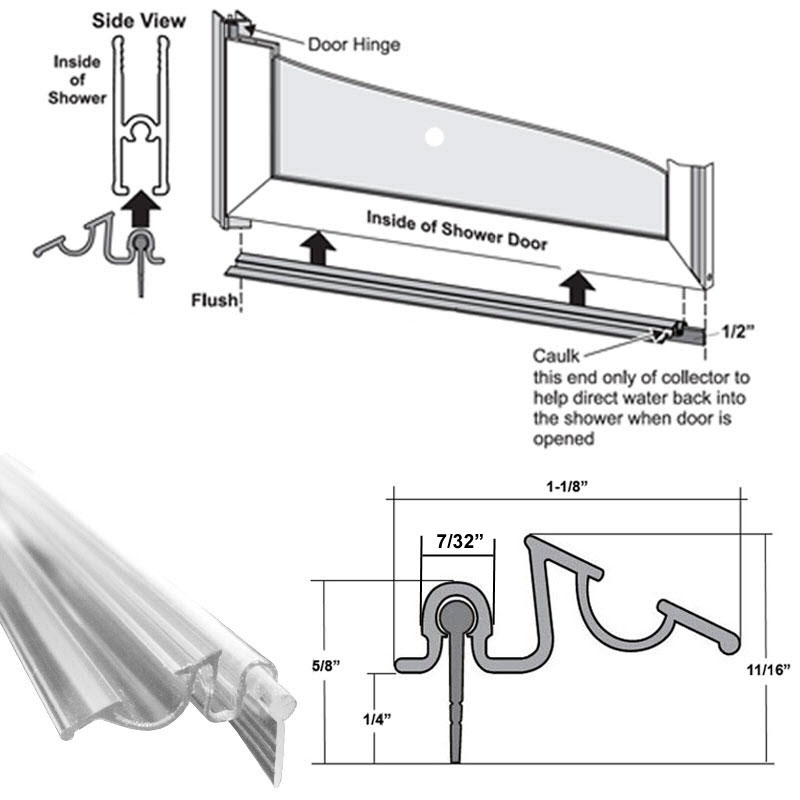 Gordon Glass&#174; Framed Shower Door Snap-in Replacement Drip Rail with Vinyl Sweep - 36 in Long