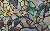 Stained Glass Green Flowers Static Cling Window Film